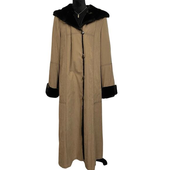 EUC - Utex Design Faux Suede-Fur Hooded Brown Maxi Coat - Picture 1 of 6